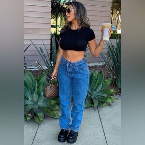 Fashion Nova Crossover Straight Leg Jeans - Medium Blue